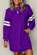 Load image into Gallery viewer, Varsity Contrast Banded Sleeve Shift Sweatshirt Dress
