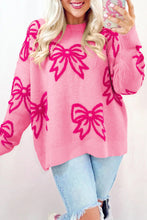 Load image into Gallery viewer, Bow Pattern Drop Shoulder Loose Sweater
