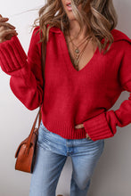 Load image into Gallery viewer, Collared V Neck Ribbed Edge Elegant Sweater
