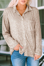 Load image into Gallery viewer, Sequin Collared Pocket Button Up Shirt
