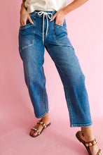 Load image into Gallery viewer, Drawstring Waist Ankle Length Casual Jeans Regular Fit Pocket Detail Denim Pants
