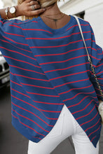 Load image into Gallery viewer, Stripe Stylish Overlap Detail Drop Shoulder Pullover Sweatshirt
