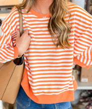 Load image into Gallery viewer, Stripe Exposed Seam Drop Shoulder Casual Pullover Top
