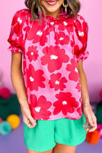 Load image into Gallery viewer, Floral Puff Sleeve Frill Neck Top
