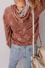 Load image into Gallery viewer, Floral Twisted Rib Drawstring Kangaroo Pocket Hoodie
