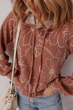 Load image into Gallery viewer, Floral Twisted Rib Drawstring Kangaroo Pocket Hoodie
