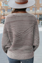 Load image into Gallery viewer, Coffee Striped Print Ribbed Knit Boat Neck Baggy Sweater
