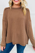 Load image into Gallery viewer, Twist Ribbed Exposed Seam Detail Long Sleeve Loose Top
