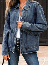 Load image into Gallery viewer, Scallop Trim Collar Patched Pocket Button Up Denim Jacket
