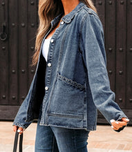 Load image into Gallery viewer, Scallop Trim Collar Patched Pocket Button Up Denim Jacket
