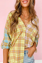 Load image into Gallery viewer, Mixed Plaid Long Sleeve V Neck Buttoned Shirt
