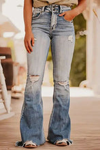 Load image into Gallery viewer, Vintage Light Wash Ripped Raw Edge Flare Jeans
