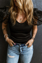 Load image into Gallery viewer, Mesh Flutter Sleeve Ribbed Knit Top
