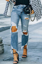 Load image into Gallery viewer, Ripped Knee Hole High Waist Jeans
