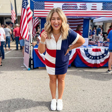 Load image into Gallery viewer, Americana Colorblock Stripes Zip up Collared T Shirt Mini Dress
