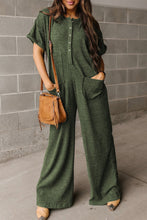 Load image into Gallery viewer, Green Textured Side Pockets Buttoned Wide Leg Jumpsuit
