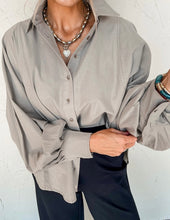 Load image into Gallery viewer, Balloon Sleeve Side Slits Loose Fit Shirt
