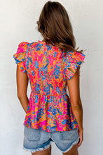 Load image into Gallery viewer, Floral Print Smocked Ruffle Trim Flutter Sleeve Blouse
