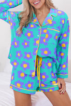 Load image into Gallery viewer, Flower Print Short Sleeve Shirt Pajamas Set

