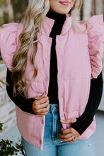 Load image into Gallery viewer, Stand Neck Flutter Sleeve Snap Button Puffer Vest
