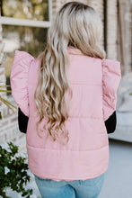 Load image into Gallery viewer, Stand Neck Flutter Sleeve Snap Button Puffer Vest
