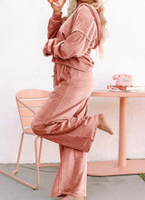 Load image into Gallery viewer, Peach Blossom Velvet Zip-up Hoodie and Wide Leg Pants Set
