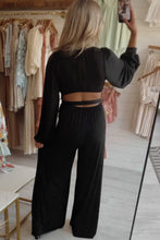 Load image into Gallery viewer, Cutout Back Belted V Neck Wide Leg Jumpsuit
