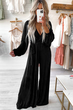 Load image into Gallery viewer, Cutout Back Belted V Neck Wide Leg Jumpsuit
