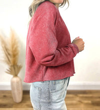 Load image into Gallery viewer, Mineral Wash Raglan Sleeve Raw Hem Crop Sweatshirt

