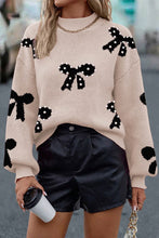 Load image into Gallery viewer, Pearl Embellished Bow Pattern Loose Sweater

