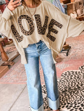 Load image into Gallery viewer, Oversize Leopard LOVE Patched Graphic Round Neck Casual Sweatshirt
