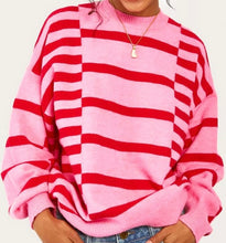 Load image into Gallery viewer, Stripe Bubble Sleeve Drop Shoulder Ribbed Trim Sweater
