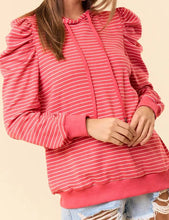 Load image into Gallery viewer, Stripe Puff Sleeve Stripe Hoodie
