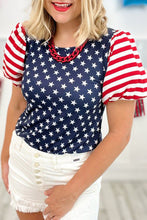 Load image into Gallery viewer, Stars Stripes Puff Sleeve T Shirt
