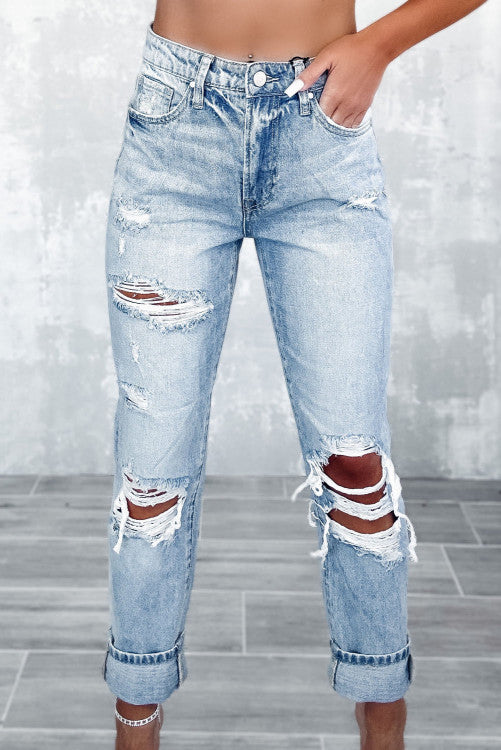 Washed Frayed Slim Fit High Waist Jeans