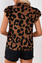 Load image into Gallery viewer, Leopard Ruffled Flutter Sleeve Split Neck Blouse
