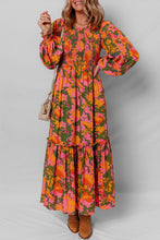 Load image into Gallery viewer, Floral Puff Sleeve Smocked Bodice Ruffled Long Dress
