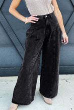 Load image into Gallery viewer, Pleated Wide Leg Mineral Wash Denim Pants
