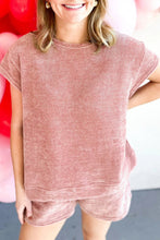 Load image into Gallery viewer, Rose Pink Two Piece Knit Short Sleeve Top and Shorts Set
