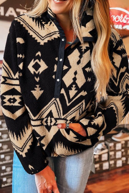 Western Aztec Half Zip Plush Sweatshirt