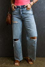 Load image into Gallery viewer, Distressed Ripped Raw Hem Straight Jeans
