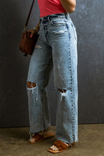 Load image into Gallery viewer, Distressed Ripped Raw Hem Straight Jeans
