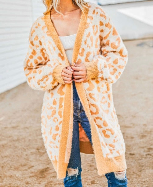 Leopard Print Open Front Tunic Cardigan