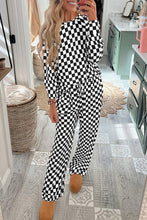 Load image into Gallery viewer, Checkered Print Long Sleeve Top and Pants Lounge Set
