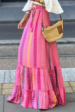 Load image into Gallery viewer, Boho Printed Tasseled Drawstring Ruffled Maxi Skirt
