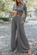 Load image into Gallery viewer, Solid Color Ribbed Crop Top Long Pants Set
