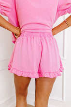 Load image into Gallery viewer, Half Zip Puff Sleeve Top and Ruffled Shorts Set
