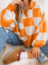 Load image into Gallery viewer, Checkered Pattern Polo Collar Loose Sweater
