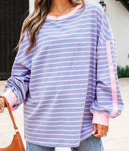 Load image into Gallery viewer, Stripe Oversize Contrast Trim Drop Shoulder Casual Top
