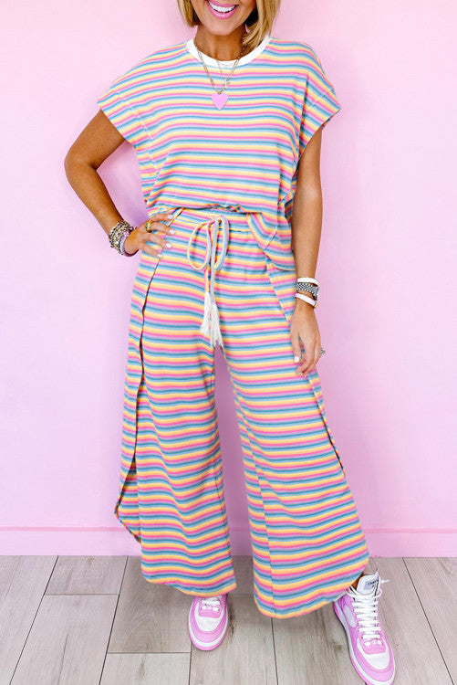 Striped Tee Tasseled String Wide Leg Pants Set – Lovebug Boutique